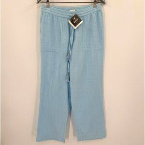 Echo New York Women's Blue Gauze Beach Pants sz S Elastic Waist Drawstring